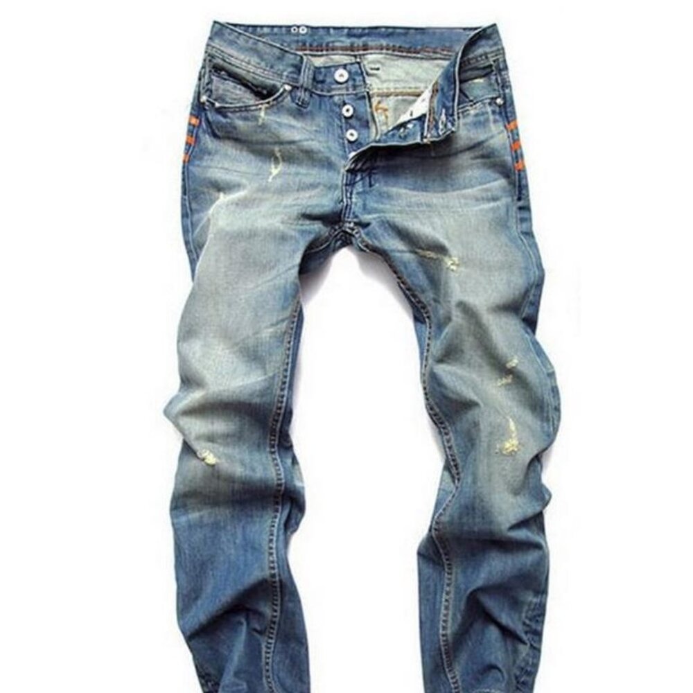 Men's Straight Slim Button Fly Jeans Retro Trousers Pants